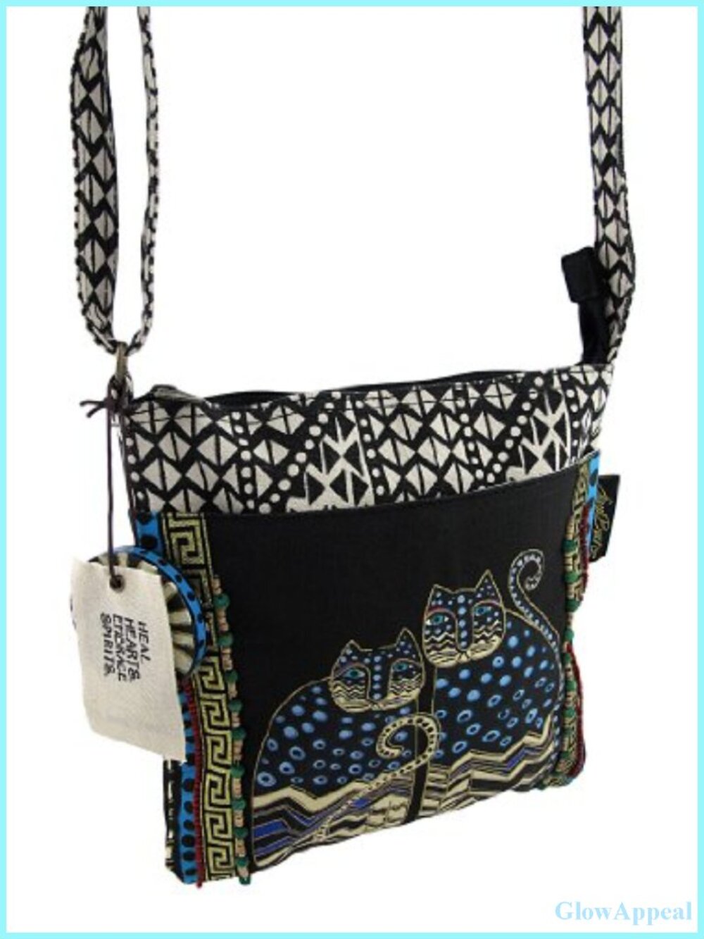 Canvas Cat Crossbody Tote bag Zipper Top